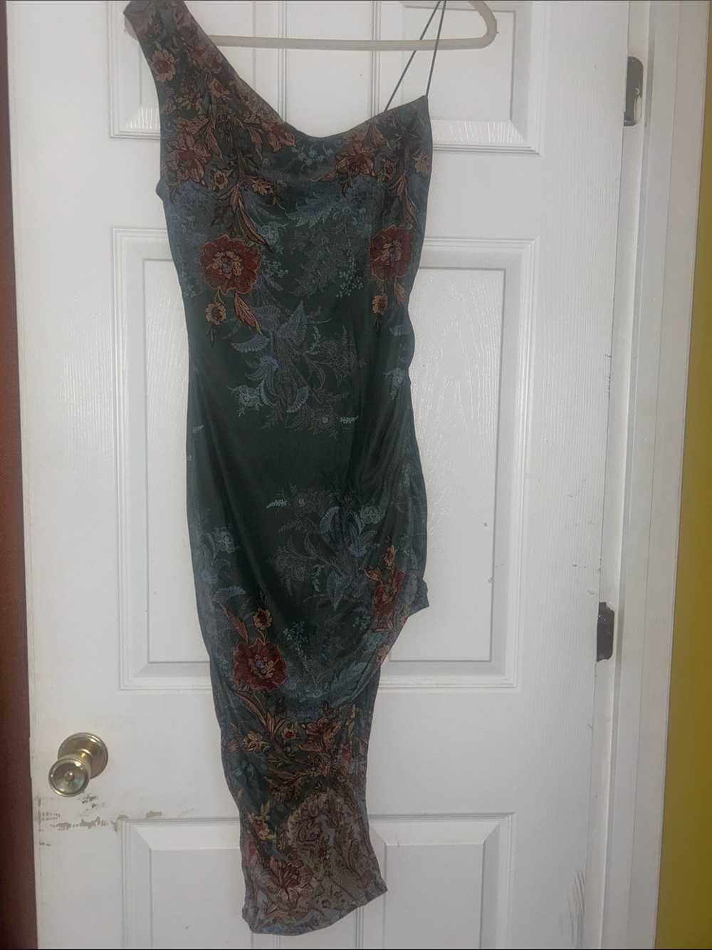Windsor One-Shoulder Dark Green Floral Slip Dress